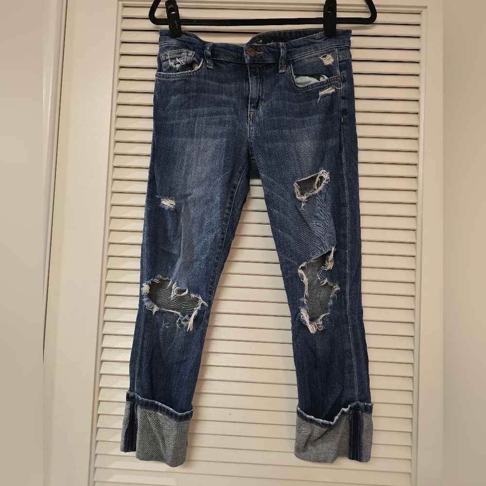 Joe B - Very Distressed Cotton Cuffed Cropped Jeans With Pockets